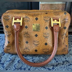 Vintage MCM Cognac Visetos Monogram Boston Bag Satchel